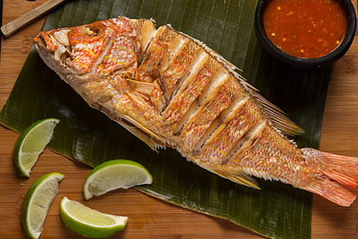 Whole fried red snapper